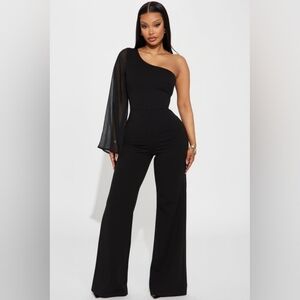 Fashion Nova Black One-Shoulder Jumpsuit